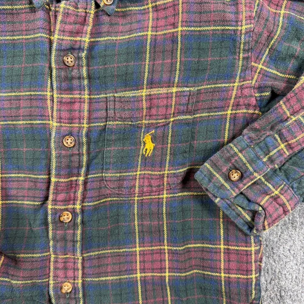 Polo Ralph Lauren Flannel Button Down Shirt Kids Size‎ 5 Green Burgundy Plaid